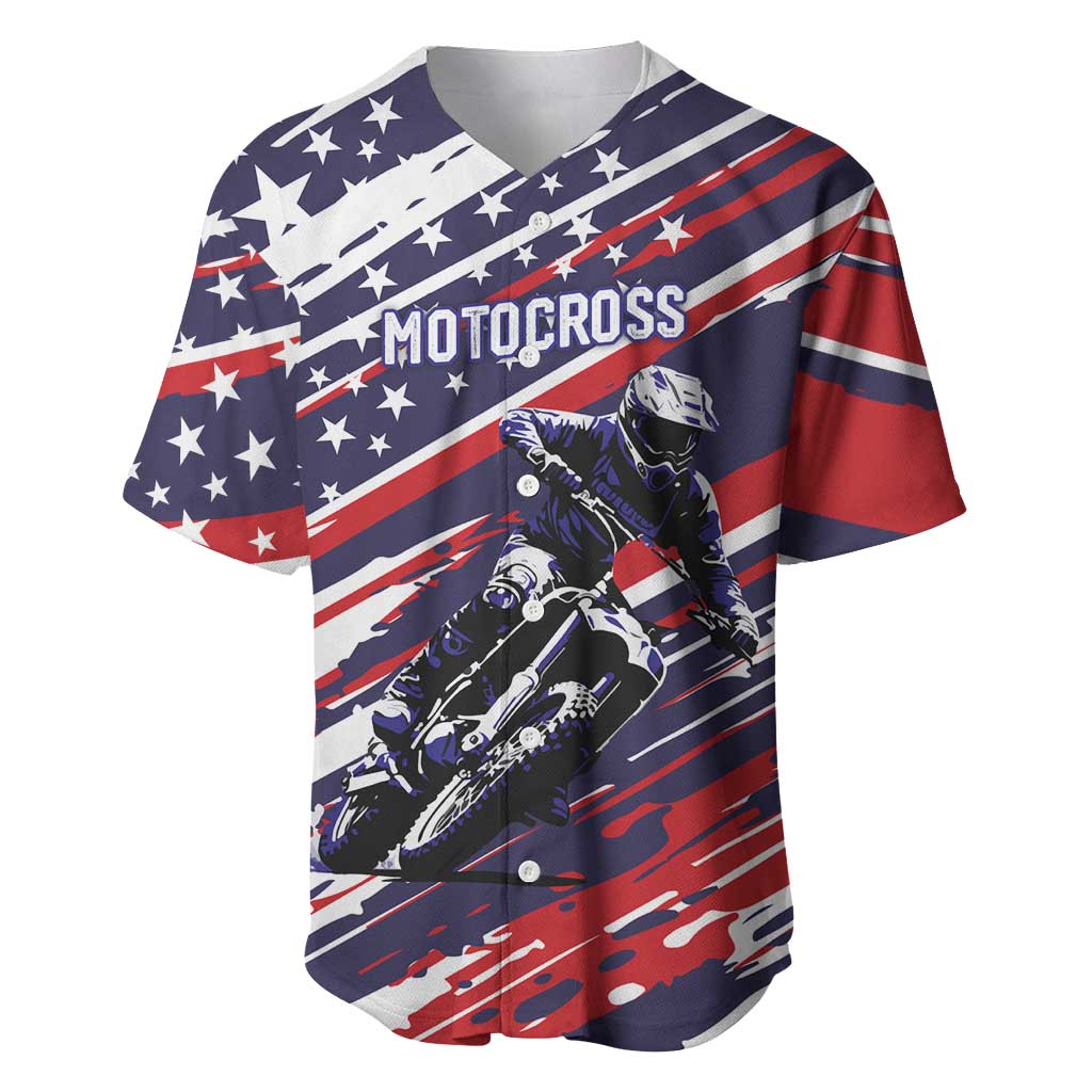 Personalized Patriotic Motocross Baseball Jersey with USA Flag Colors – Dirt Bike Racing Design - Wonder Print Shop