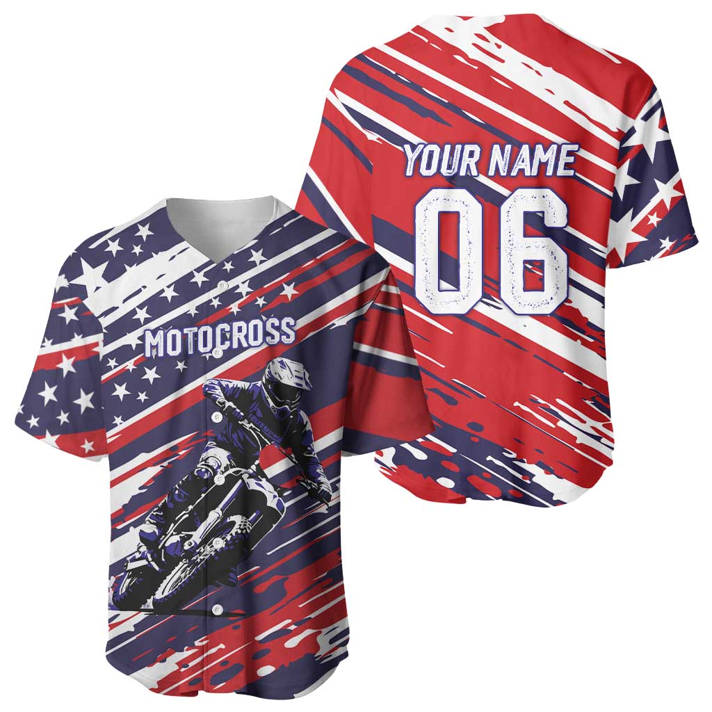 Personalized Patriotic Motocross Baseball Jersey with USA Flag Colors – Dirt Bike Racing Design - Wonder Print Shop