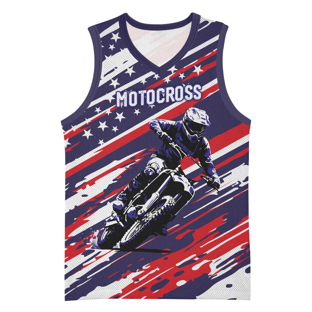 Personalized Patriotic Motocross Basketball Jersey with USA Flag Colors – Dirt Bike Racing Design - Wonder Print Shop