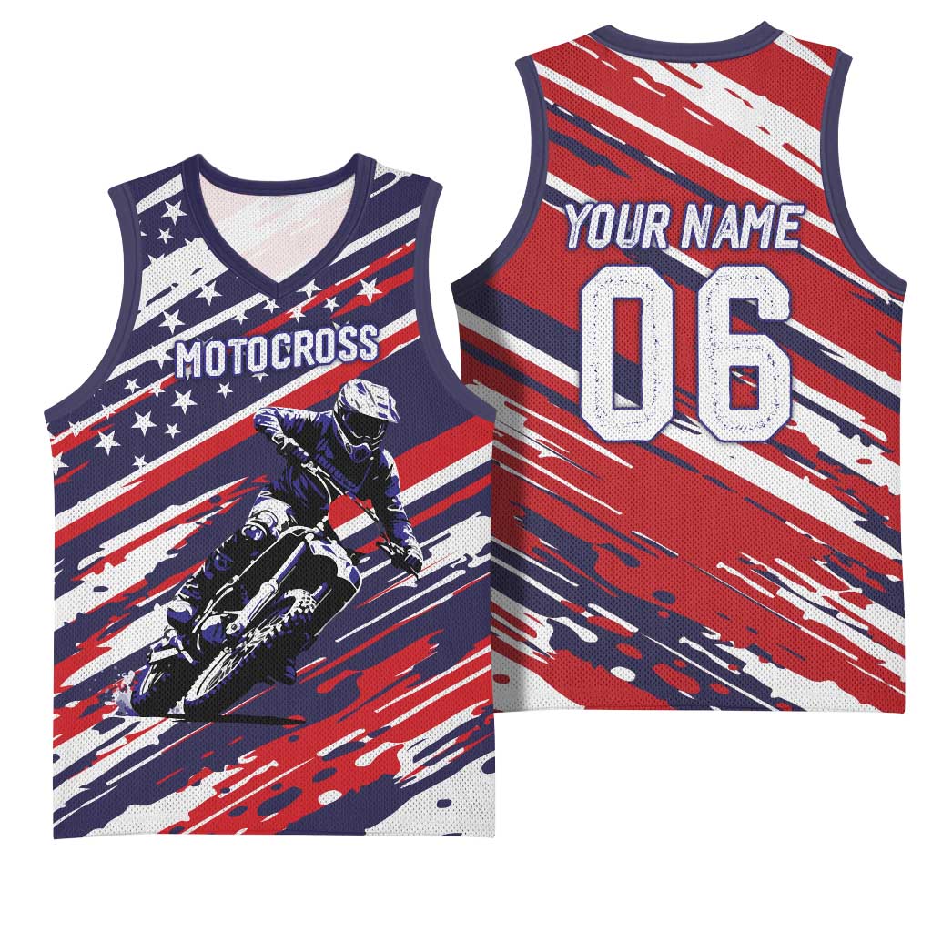 Personalized Patriotic Motocross Basketball Jersey with USA Flag Colors – Dirt Bike Racing Design - Wonder Print Shop