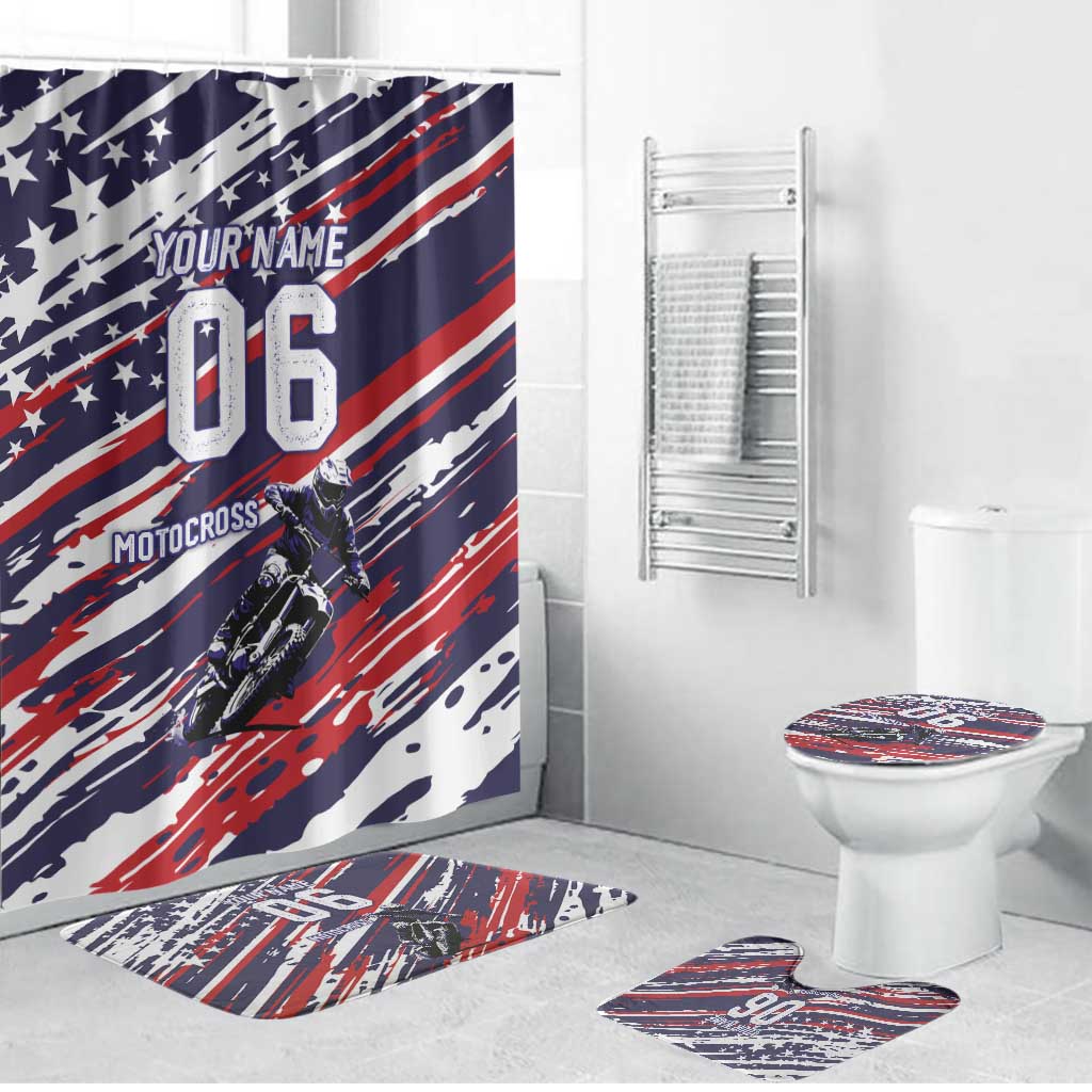 Personalized Patriotic Motocross Bathroom Set with USA Flag Colors – Dirt Bike Racing Design - Wonder Print Shop