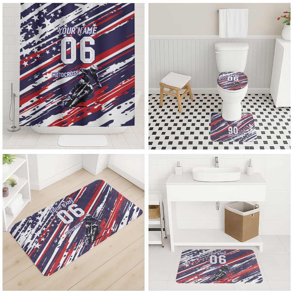 Personalized Patriotic Motocross Bathroom Set with USA Flag Colors – Dirt Bike Racing Design - Wonder Print Shop