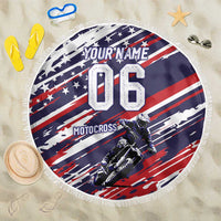 Personalized Patriotic Motocross Beach Blanket with USA Flag Colors – Dirt Bike Racing Design - Wonder Print Shop