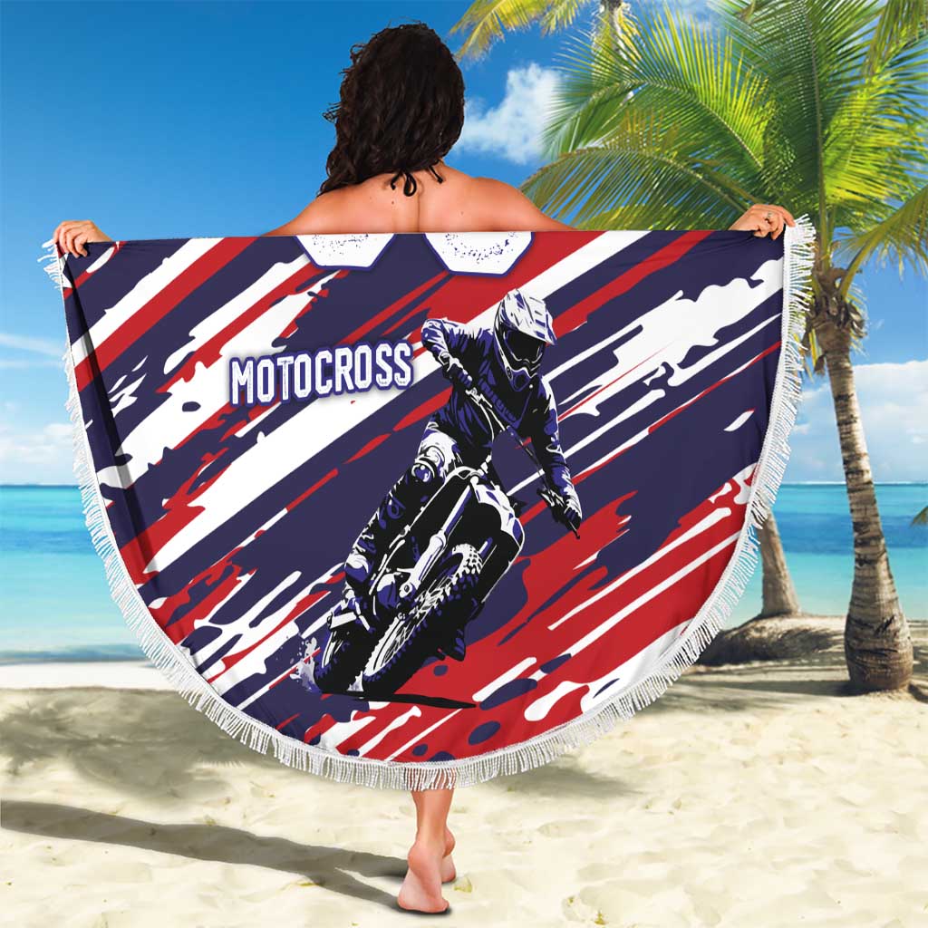 Personalized Patriotic Motocross Beach Blanket with USA Flag Colors – Dirt Bike Racing Design - Wonder Print Shop