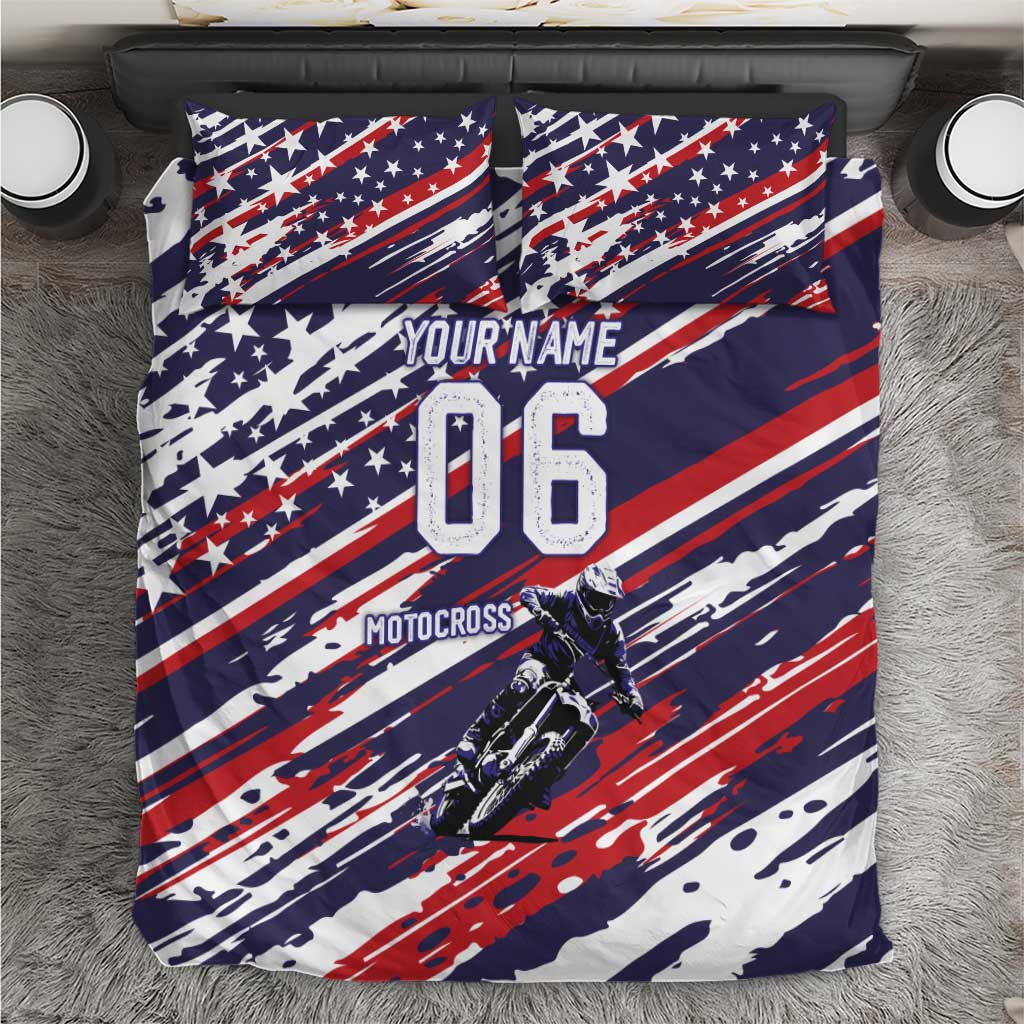 Personalized Patriotic Motocross Bedding Set with USA Flag Colors – Dirt Bike Racing Design - Wonder Print Shop