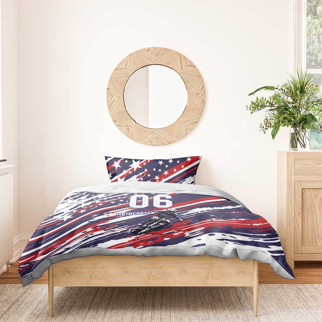 Personalized Patriotic Motocross Bedding Set with USA Flag Colors – Dirt Bike Racing Design - Wonder Print Shop