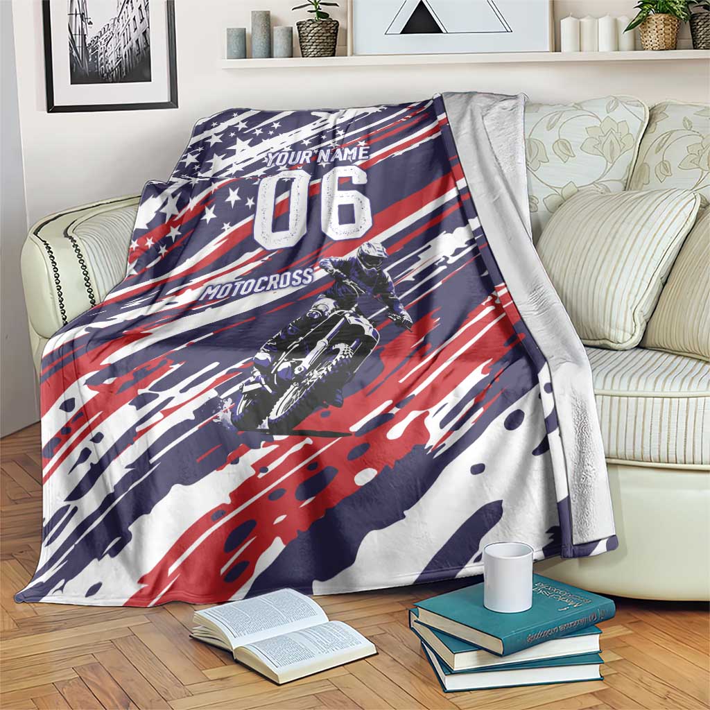 Personalized Patriotic Motocross Blanket with USA Flag Colors – Dirt Bike Racing Design - Wonder Print Shop