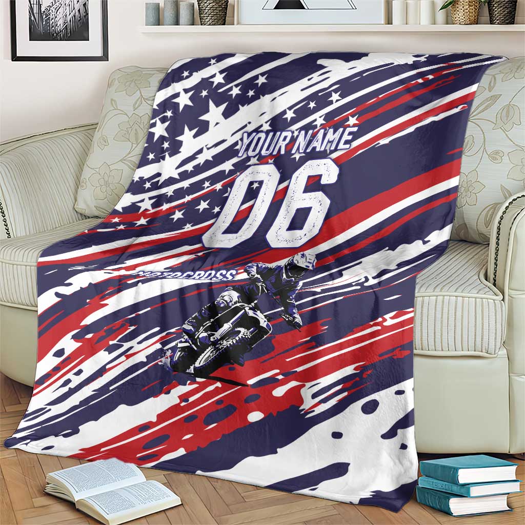 Personalized Patriotic Motocross Blanket with USA Flag Colors – Dirt Bike Racing Design - Wonder Print Shop