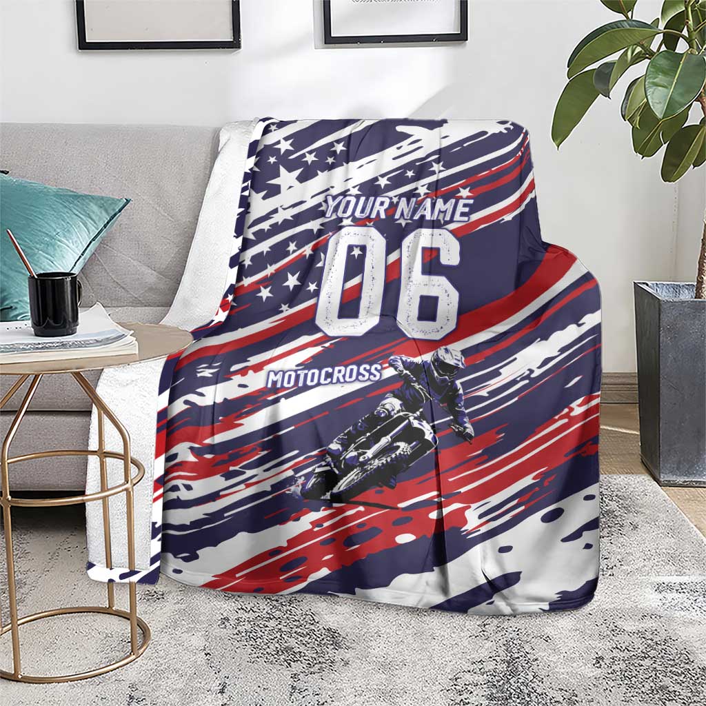 Personalized Patriotic Motocross Blanket with USA Flag Colors – Dirt Bike Racing Design - Wonder Print Shop