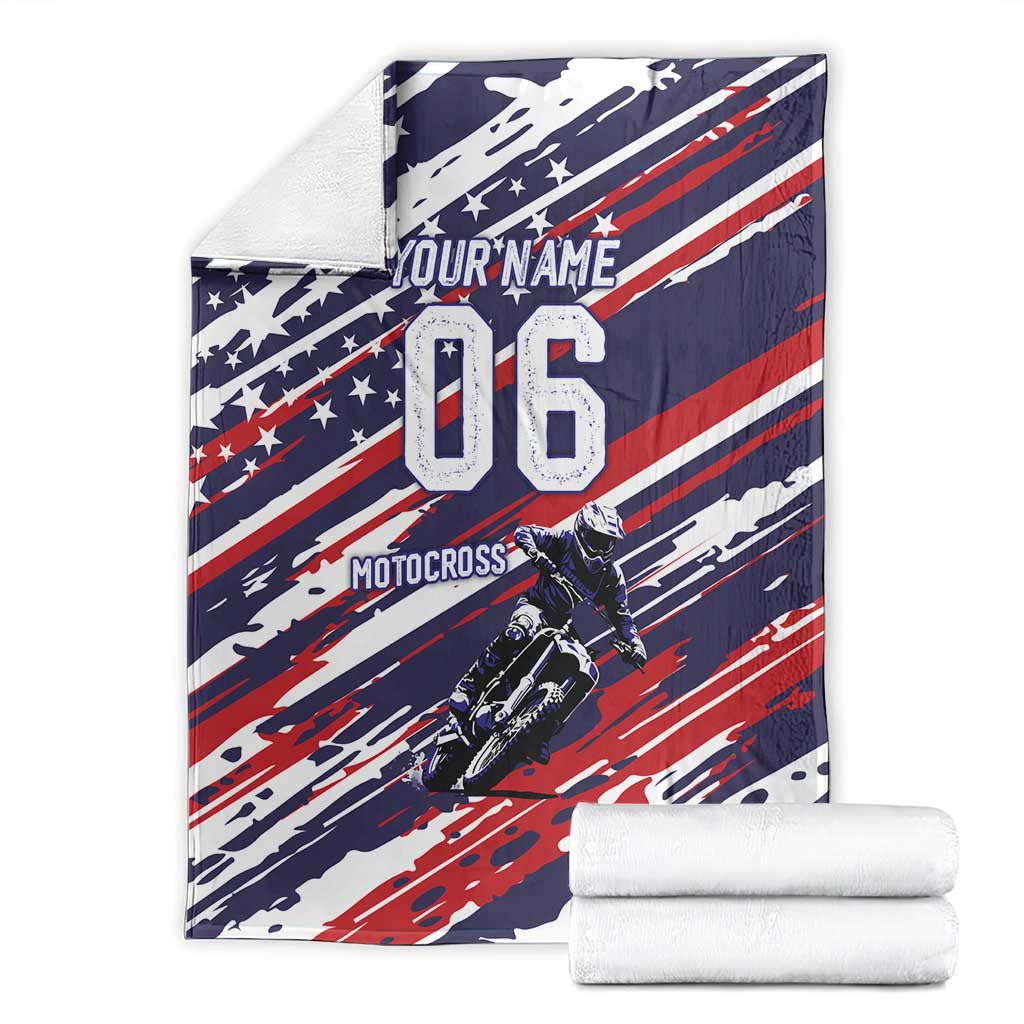 Personalized Patriotic Motocross Blanket with USA Flag Colors – Dirt Bike Racing Design - Wonder Print Shop