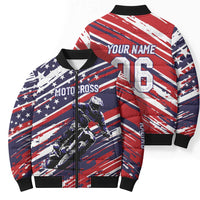 Personalized Patriotic Motocross Bomber Puffer Jacket with USA Flag Colors – Dirt Bike Racing Design - Wonder Print Shop