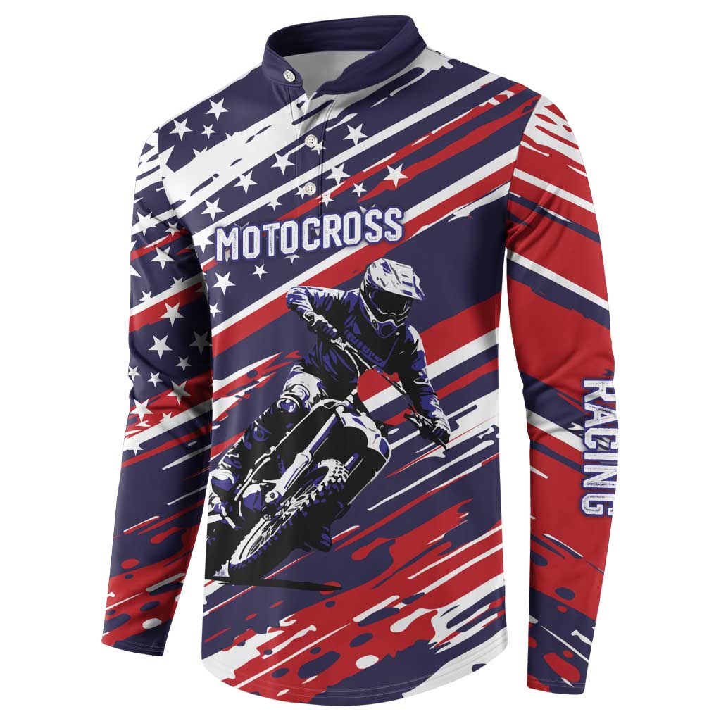 Personalized Patriotic Motocross Button Sweatshirt with USA Flag Colors – Dirt Bike Racing Design - Wonder Print Shop