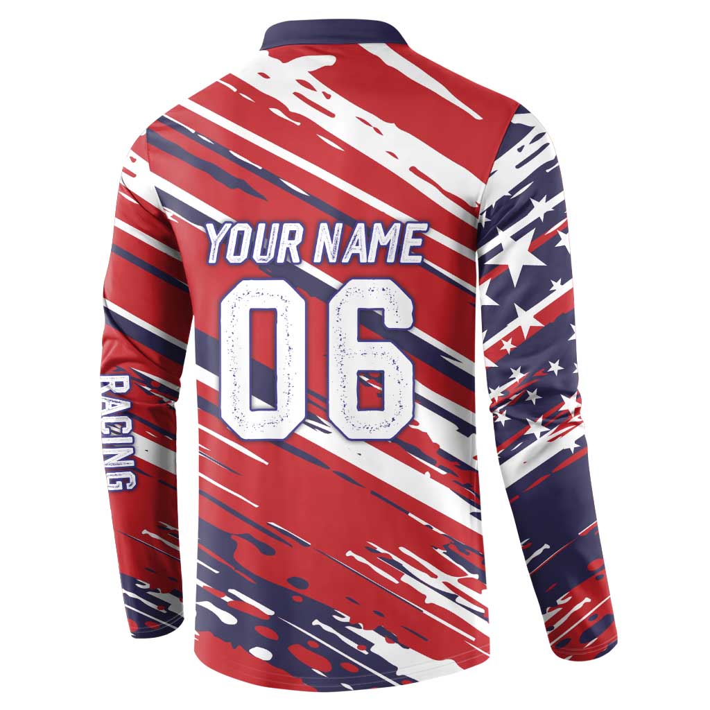 Personalized Patriotic Motocross Button Sweatshirt with USA Flag Colors – Dirt Bike Racing Design - Wonder Print Shop