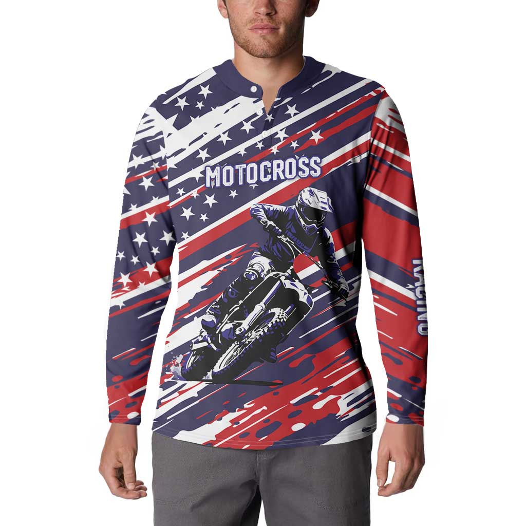 Personalized Patriotic Motocross Button Sweatshirt with USA Flag Colors – Dirt Bike Racing Design - Wonder Print Shop