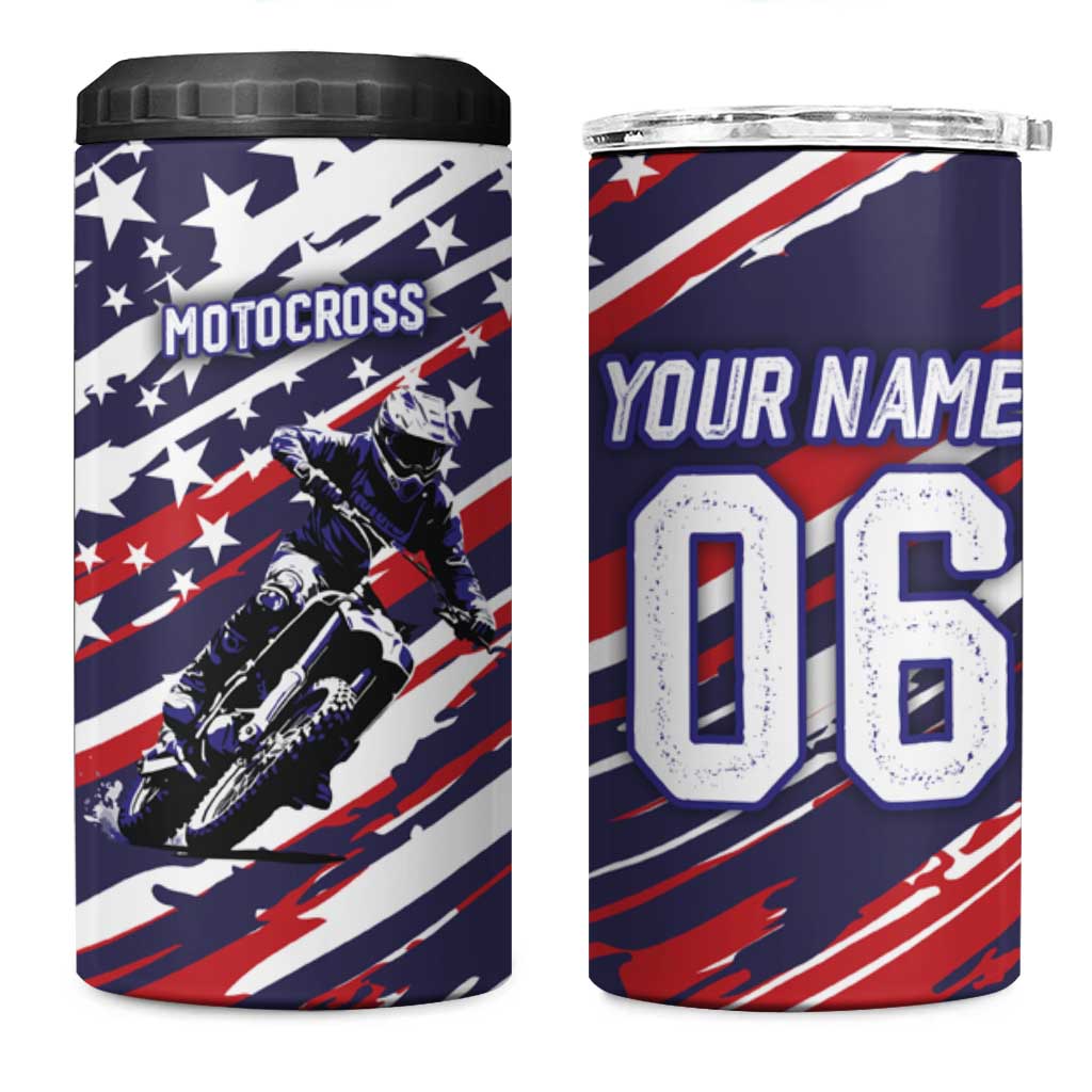 Personalized Patriotic Motocross 4 in 1 Can Cooler Tumbler with USA Flag Colors – Dirt Bike Racing Design - Wonder Print Shop