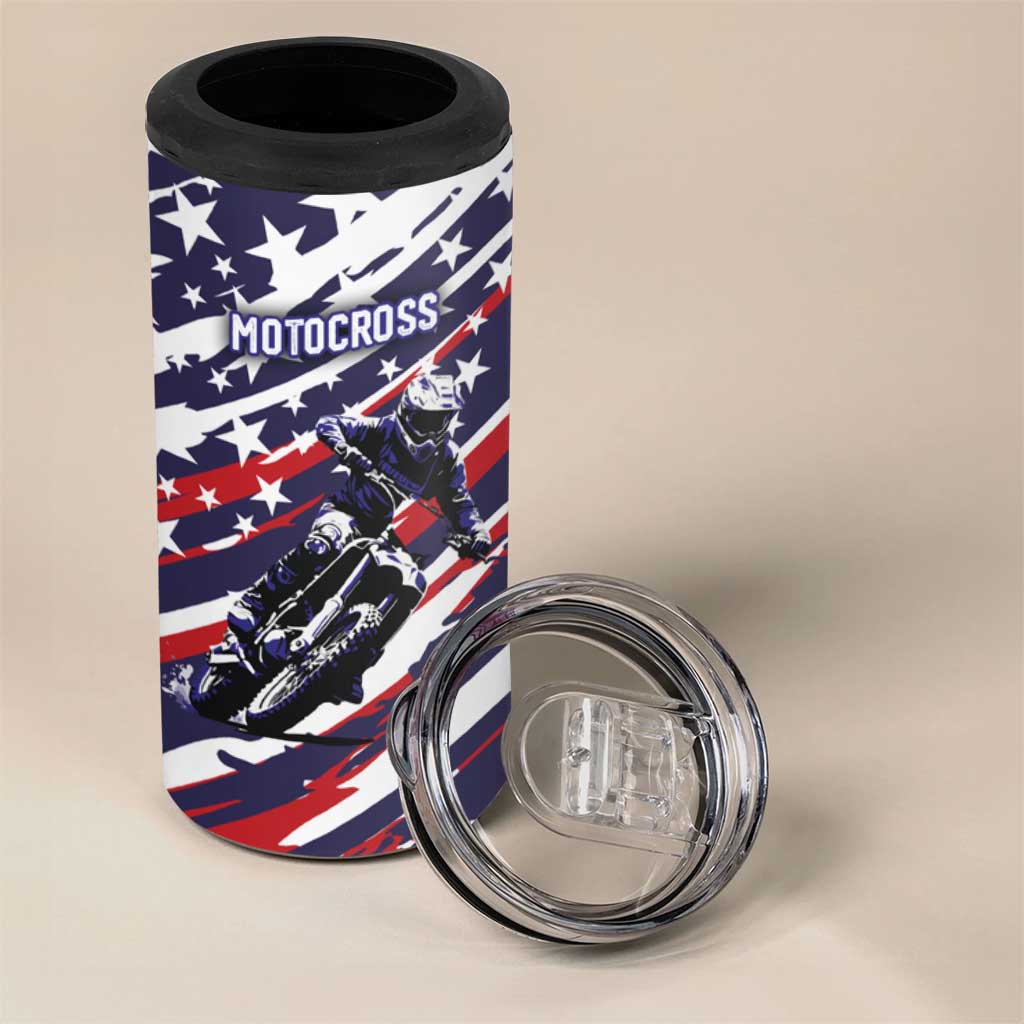 Personalized Patriotic Motocross 4 in 1 Can Cooler Tumbler with USA Flag Colors – Dirt Bike Racing Design - Wonder Print Shop