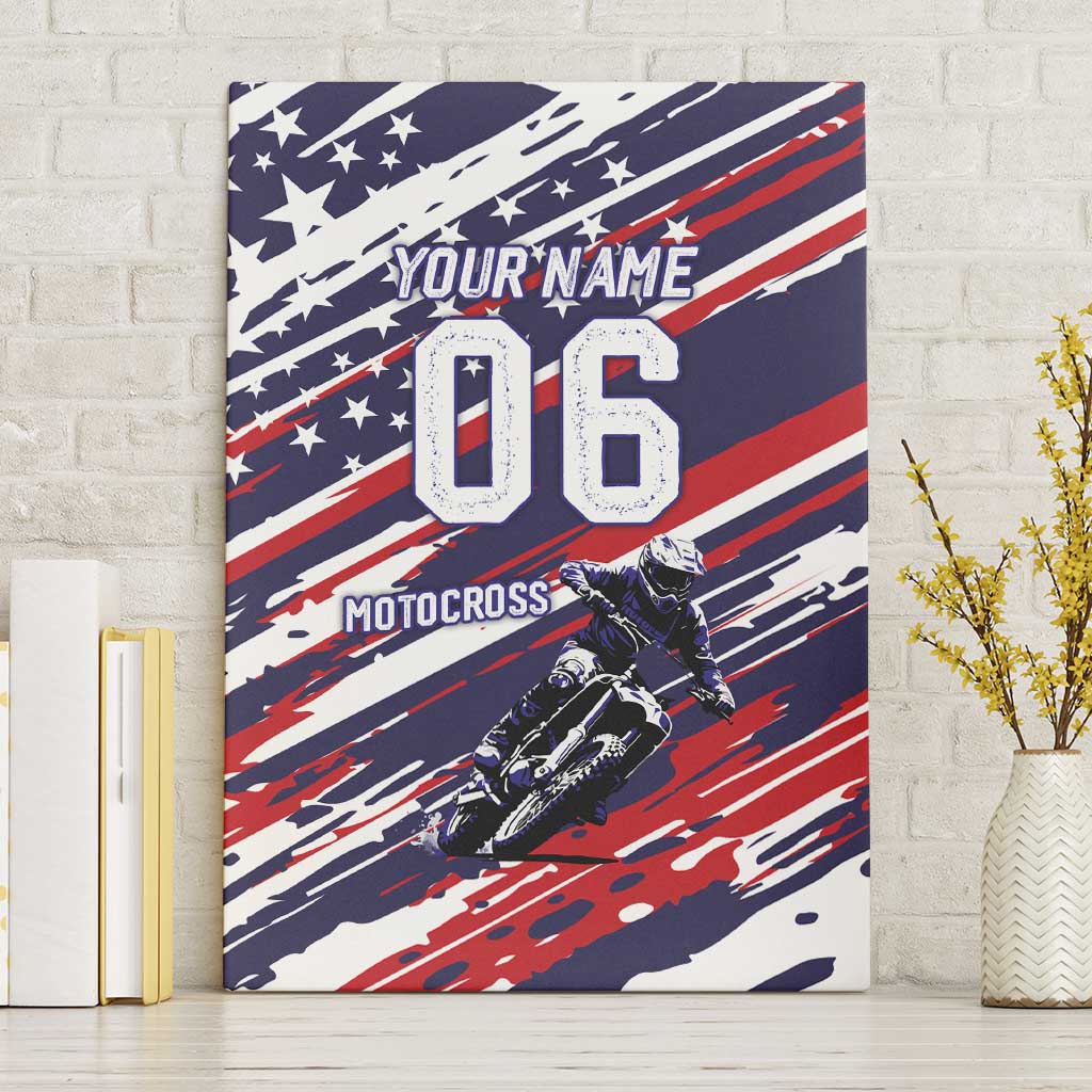Personalized Patriotic Motocross Canvas Wall Art with USA Flag Colors – Dirt Bike Racing Design - Wonder Print Shop