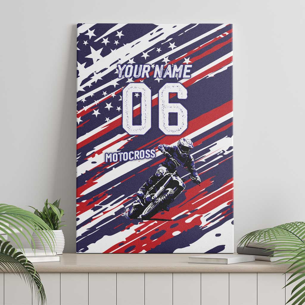 Personalized Patriotic Motocross Canvas Wall Art with USA Flag Colors – Dirt Bike Racing Design - Wonder Print Shop
