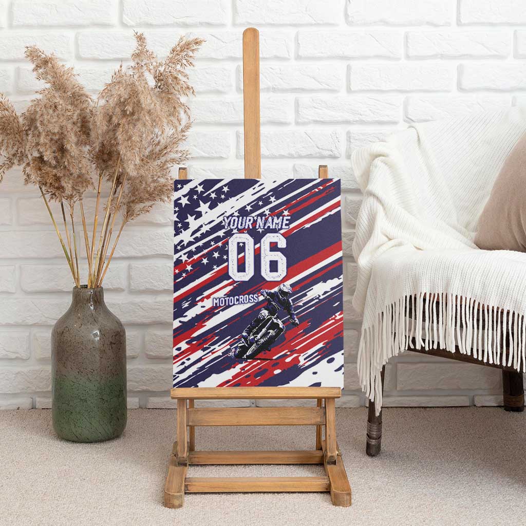 Personalized Patriotic Motocross Canvas Wall Art with USA Flag Colors – Dirt Bike Racing Design - Wonder Print Shop