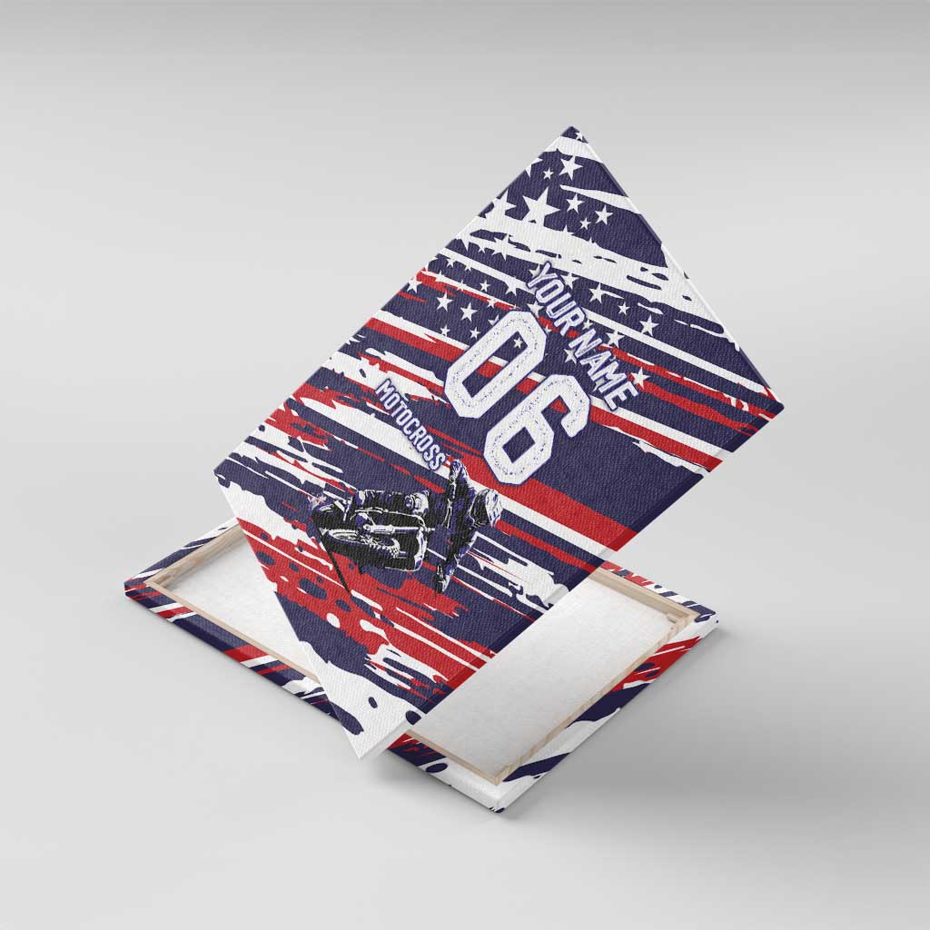 Personalized Patriotic Motocross Canvas Wall Art with USA Flag Colors – Dirt Bike Racing Design - Wonder Print Shop