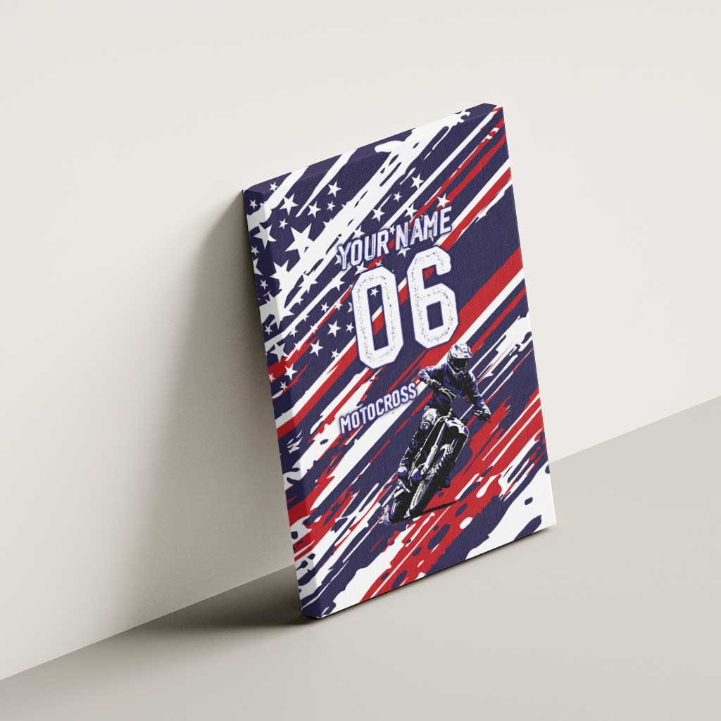 Personalized Patriotic Motocross Canvas Wall Art with USA Flag Colors – Dirt Bike Racing Design - Wonder Print Shop