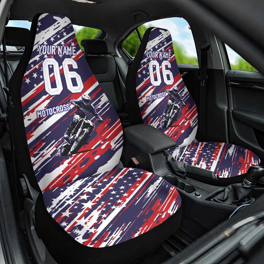 Personalized Patriotic Motocross Car Seat Cover with USA Flag Colors – Dirt Bike Racing Design - Wonder Print Shop