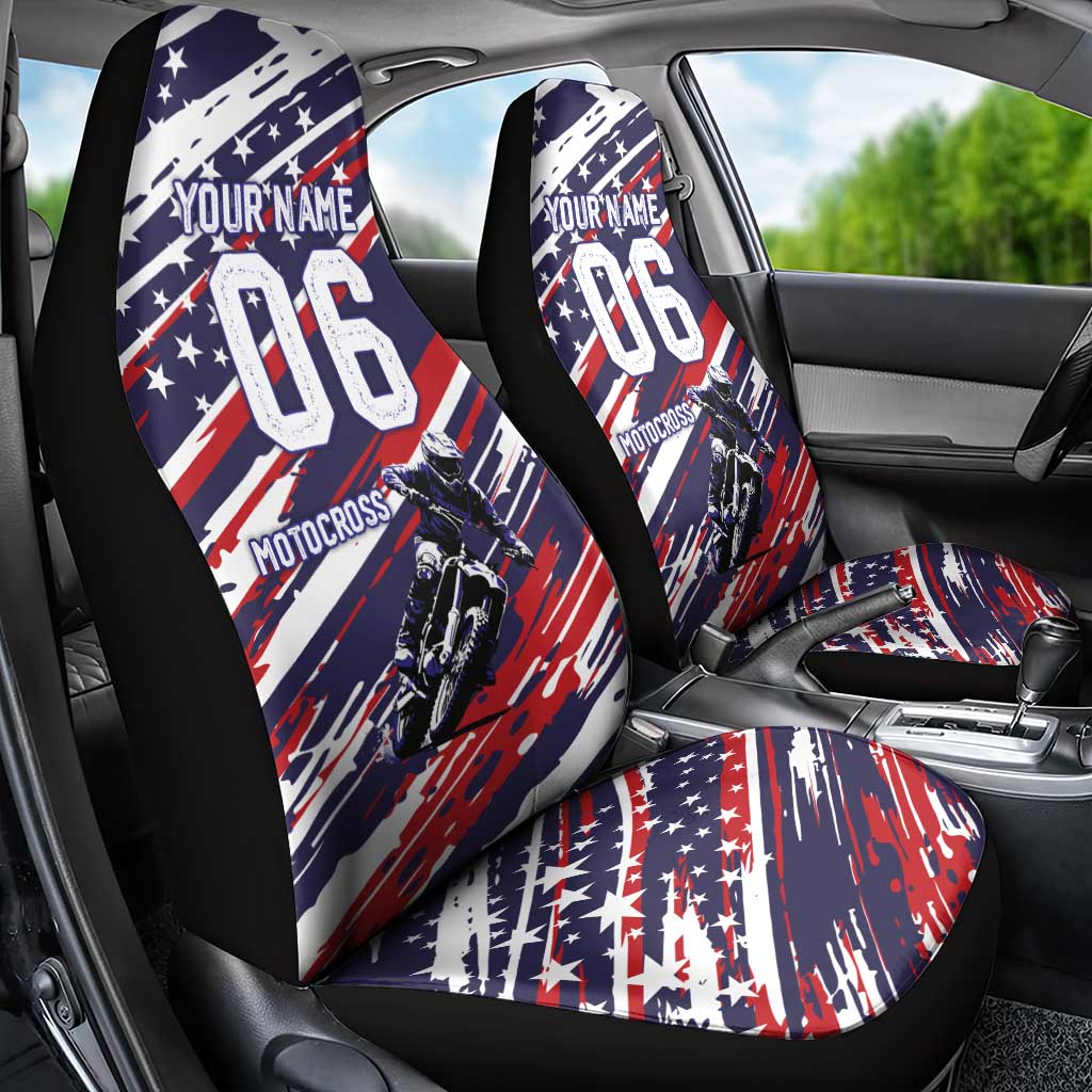 Personalized Patriotic Motocross Car Seat Cover with USA Flag Colors – Dirt Bike Racing Design - Wonder Print Shop