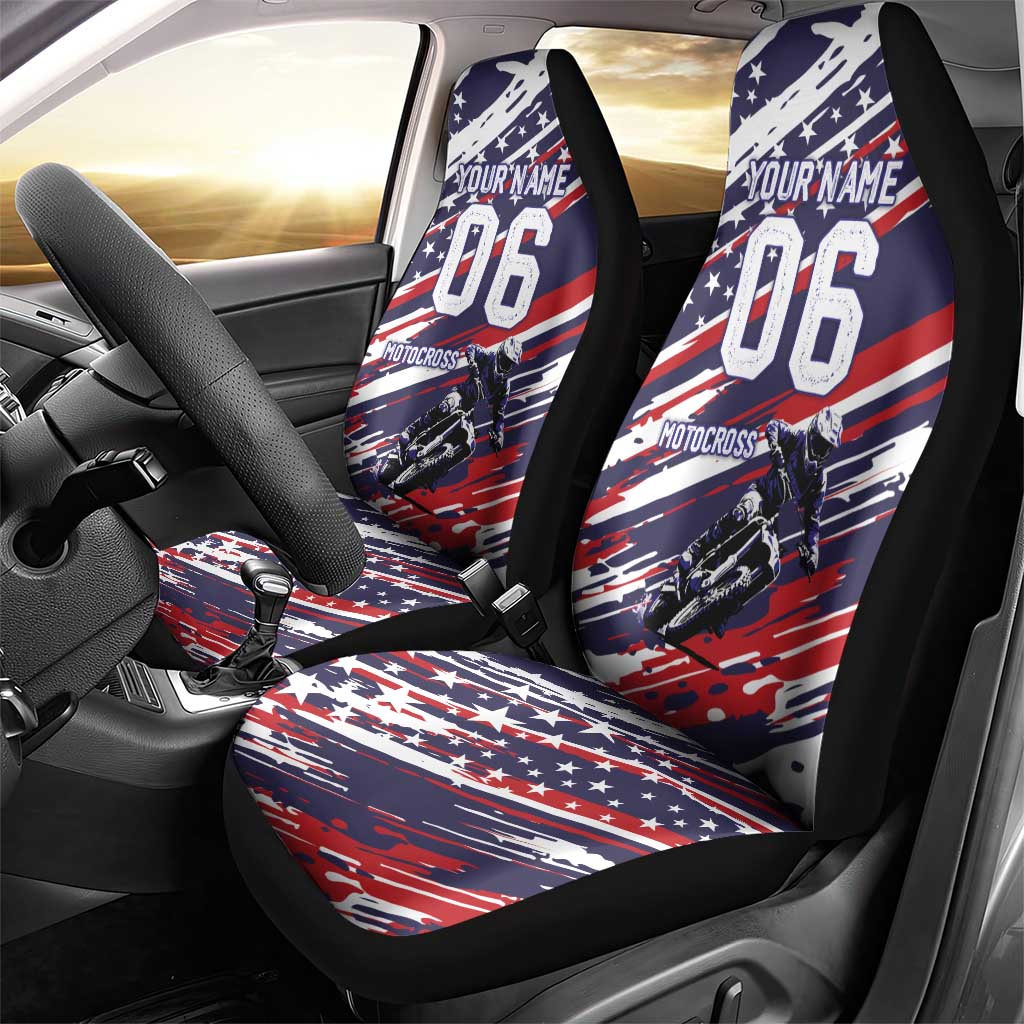 Personalized Patriotic Motocross Car Seat Cover with USA Flag Colors – Dirt Bike Racing Design - Wonder Print Shop