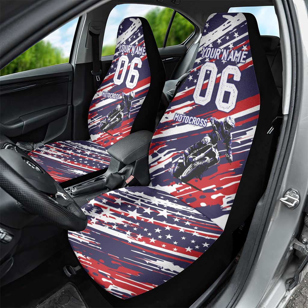 Personalized Patriotic Motocross Car Seat Cover with USA Flag Colors – Dirt Bike Racing Design - Wonder Print Shop
