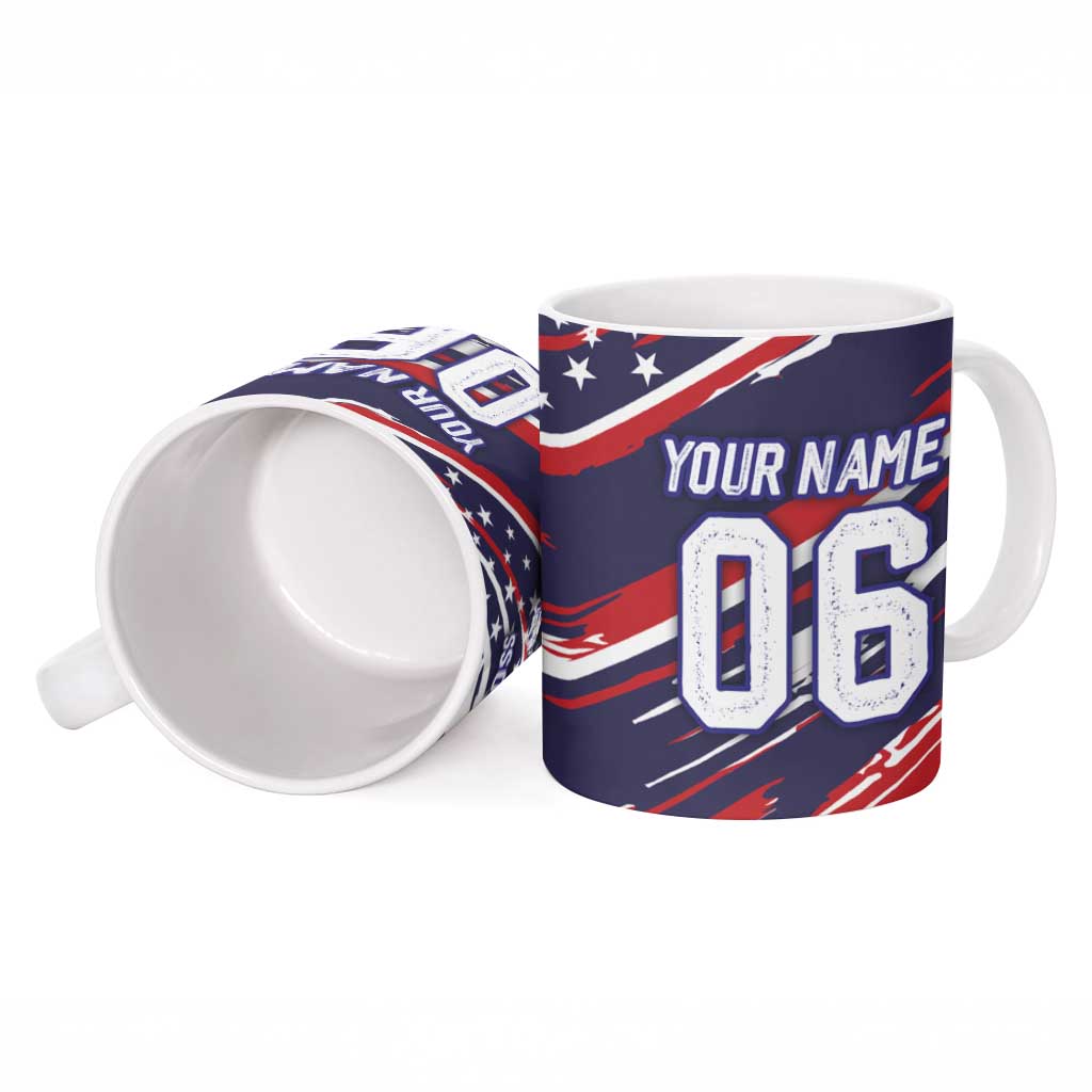 Personalized Patriotic Motocross Ceramic Mug with USA Flag Colors – Dirt Bike Racing Design - Wonder Print Shop