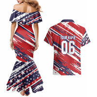 Personalized Patriotic Motocross Couples Matching Mermaid Dress and Hawaiian Shirt with USA Flag Colors – Dirt Bike Racing Design - Wonder Print Shop