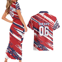 Personalized Patriotic Motocross Couples Matching Short Sleeve Bodycon Dress and Hawaiian Shirt with USA Flag Colors – Dirt Bike Racing Design - Wonder Print Shop