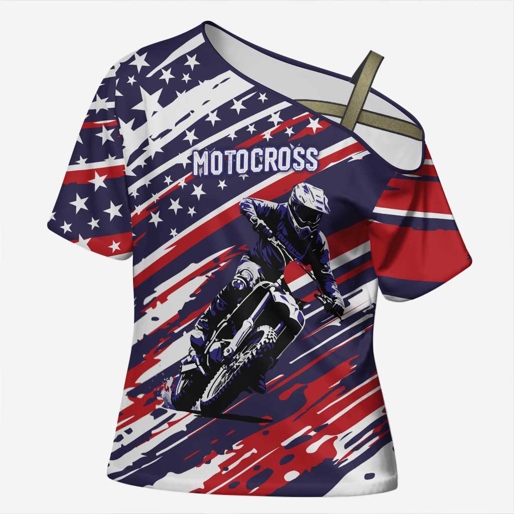 Personalized Patriotic Motocross Cross Shoulder Shirt with USA Flag Colors – Dirt Bike Racing Design - Wonder Print Shop