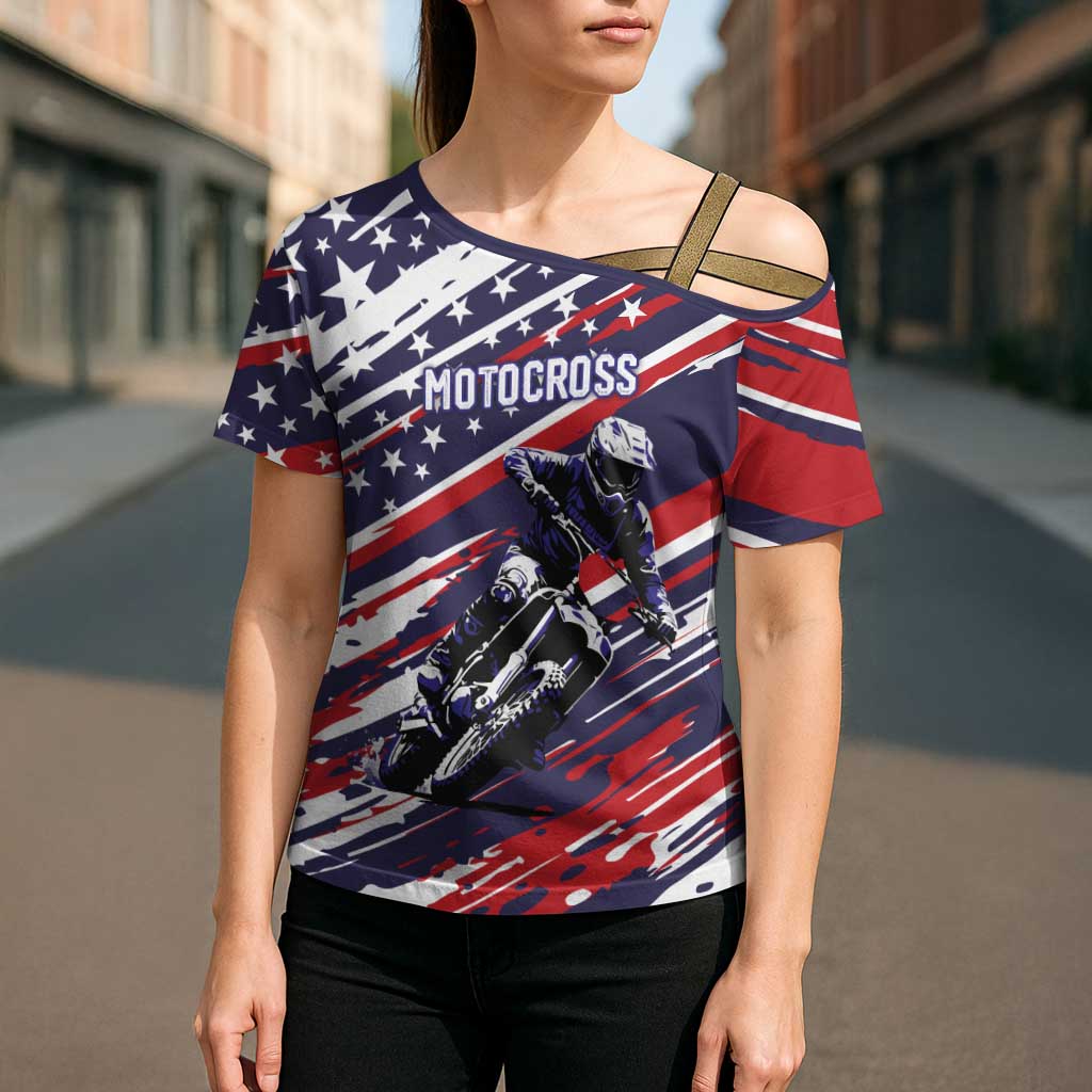 Personalized Patriotic Motocross Cross Shoulder Shirt with USA Flag Colors – Dirt Bike Racing Design - Wonder Print Shop