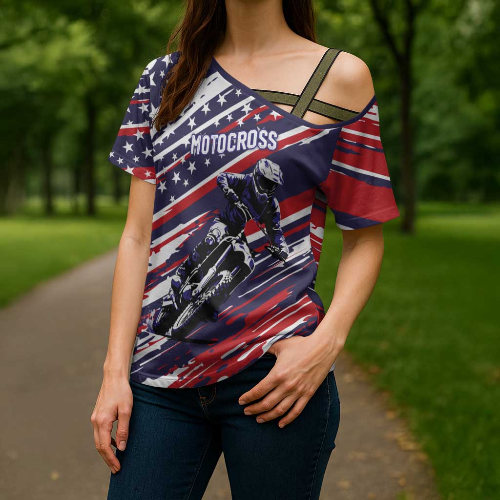 Personalized Patriotic Motocross Cross Shoulder Shirt with USA Flag Colors – Dirt Bike Racing Design - Wonder Print Shop