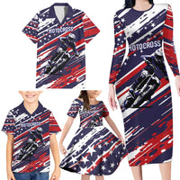 Personalized Patriotic Motocross Family Matching Long Sleeve Bodycon Dress and Hawaiian Shirt with USA Flag Colors – Dirt Bike Racing Design - Wonder Print Shop