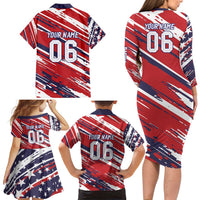 Personalized Patriotic Motocross Family Matching Long Sleeve Bodycon Dress and Hawaiian Shirt with USA Flag Colors – Dirt Bike Racing Design - Wonder Print Shop