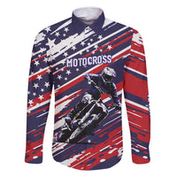 Personalized Patriotic Motocross Family Matching Long Sleeve Bodycon Dress and Hawaiian Shirt with USA Flag Colors – Dirt Bike Racing Design - Wonder Print Shop