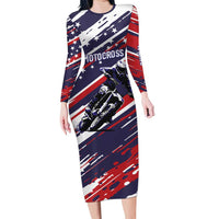Personalized Patriotic Motocross Family Matching Long Sleeve Bodycon Dress and Hawaiian Shirt with USA Flag Colors – Dirt Bike Racing Design - Wonder Print Shop