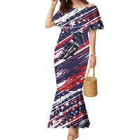 Personalized Patriotic Motocross Family Matching Mermaid Dress and Hawaiian Shirt with USA Flag Colors – Dirt Bike Racing Design - Wonder Print Shop