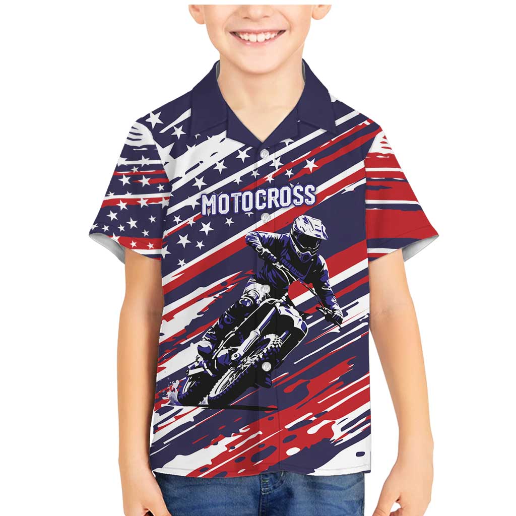 Personalized Patriotic Motocross Family Matching Mermaid Dress and Hawaiian Shirt with USA Flag Colors – Dirt Bike Racing Design - Wonder Print Shop