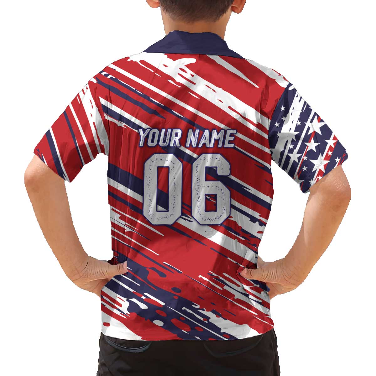 Personalized Patriotic Motocross Family Matching Off The Shoulder Long Sleeve Dress and Hawaiian Shirt with USA Flag Colors – Dirt Bike Racing Design - Wonder Print Shop