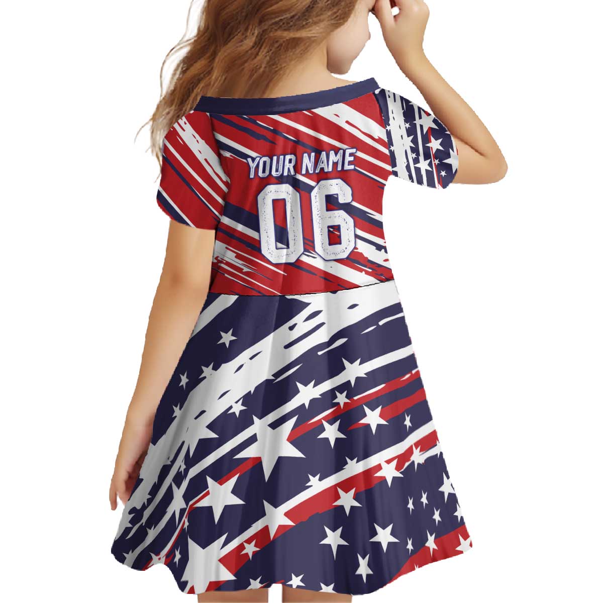 Personalized Patriotic Motocross Family Matching Off The Shoulder Long Sleeve Dress and Hawaiian Shirt with USA Flag Colors – Dirt Bike Racing Design - Wonder Print Shop