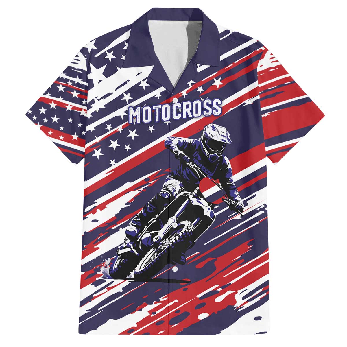 Personalized Patriotic Motocross Family Matching Off The Shoulder Long Sleeve Dress and Hawaiian Shirt with USA Flag Colors – Dirt Bike Racing Design - Wonder Print Shop