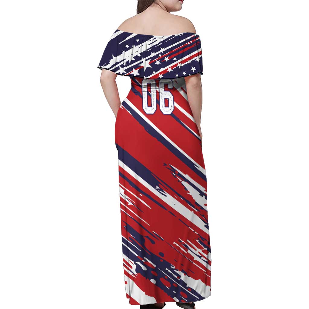 Personalized Patriotic Motocross Family Matching Off Shoulder Maxi Dress and Hawaiian Shirt with USA Flag Colors – Dirt Bike Racing Design - Wonder Print Shop