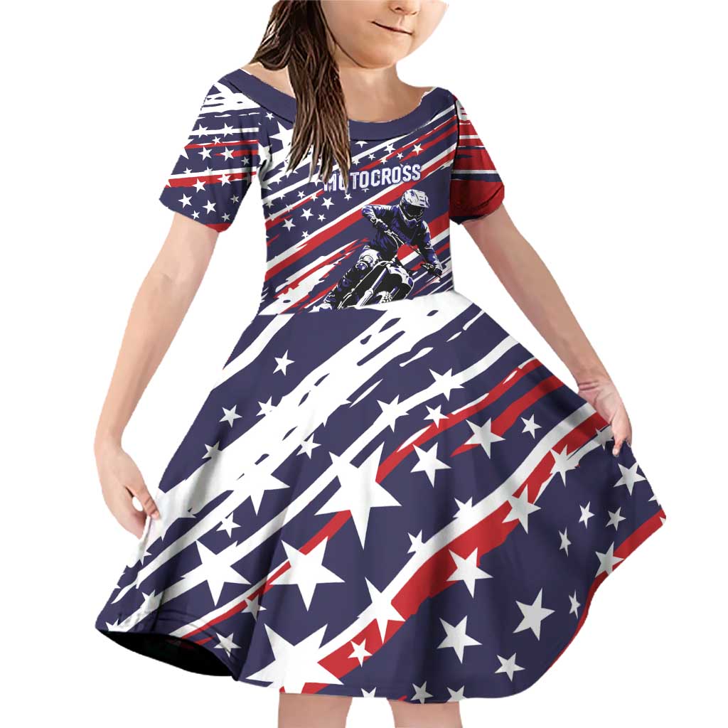 Personalized Patriotic Motocross Family Matching Off Shoulder Short Dress and Hawaiian Shirt with USA Flag Colors – Dirt Bike Racing Design - Wonder Print Shop