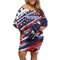 Personalized Patriotic Motocross Family Matching Off Shoulder Short Dress and Hawaiian Shirt with USA Flag Colors – Dirt Bike Racing Design - Wonder Print Shop