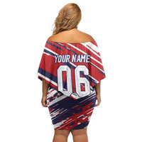 Personalized Patriotic Motocross Family Matching Off Shoulder Short Dress and Hawaiian Shirt with USA Flag Colors – Dirt Bike Racing Design - Wonder Print Shop