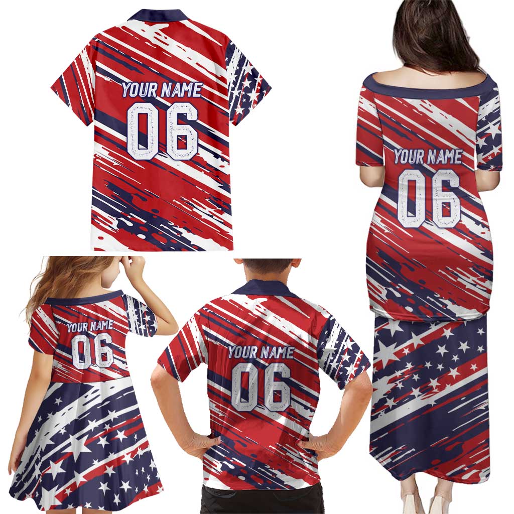 Personalized Patriotic Motocross Family Matching Puletasi and Hawaiian Shirt with USA Flag Colors – Dirt Bike Racing Design - Wonder Print Shop
