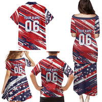 Personalized Patriotic Motocross Family Matching Puletasi and Hawaiian Shirt with USA Flag Colors – Dirt Bike Racing Design - Wonder Print Shop